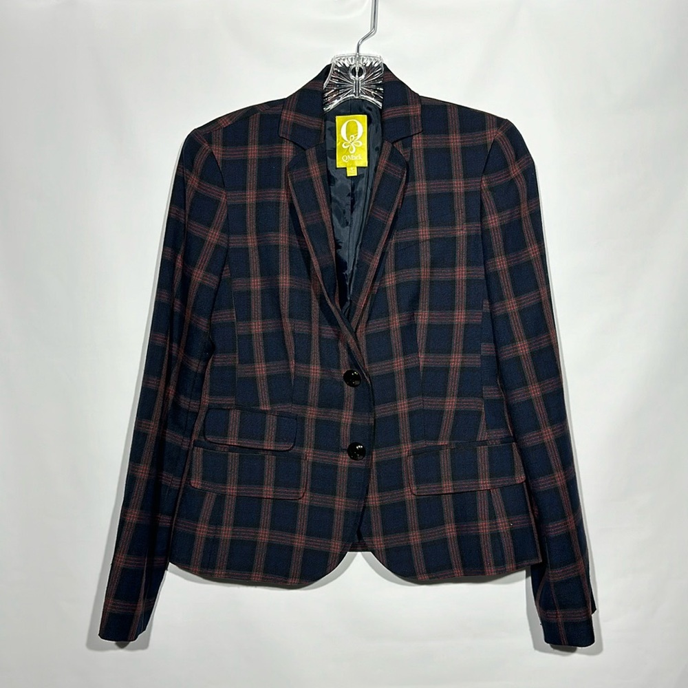 Q Mack Blazer Women's Tartan Green Blue Academia Plaid Check Blazer